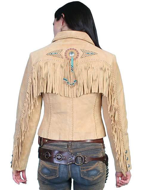 (image for) Ladies Beaded Fringe Leather Jacket